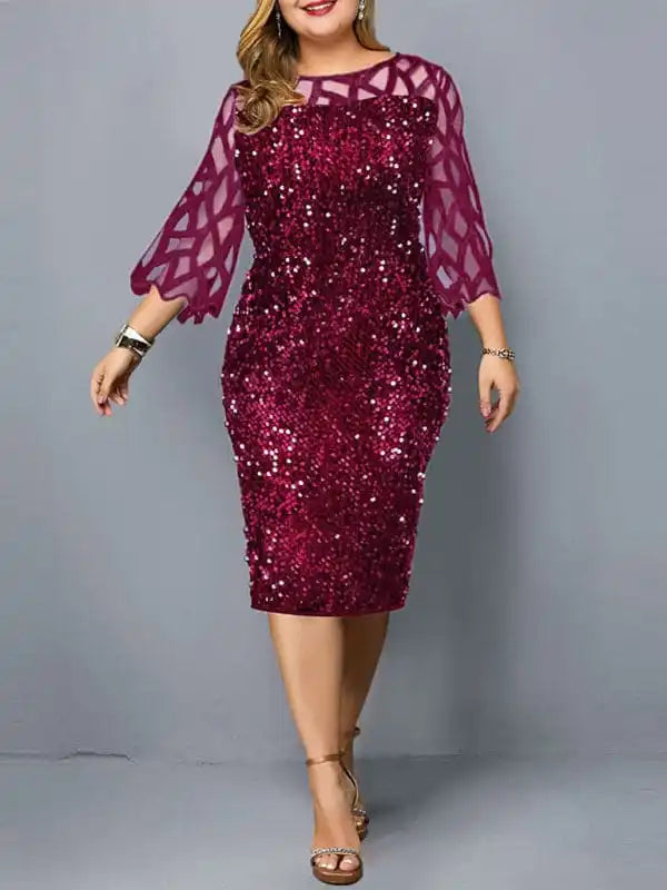 Women’s Personalized Sequin Design Plus Size Dress