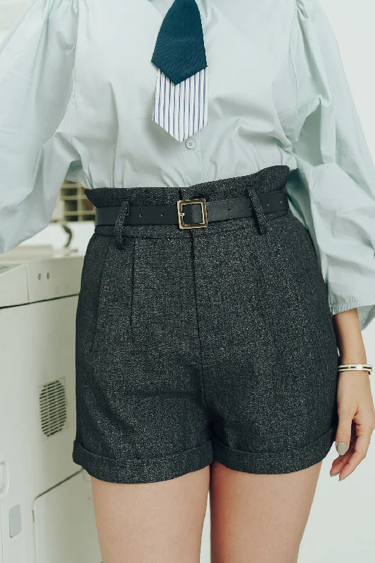 Dense Grey Belted Shorts