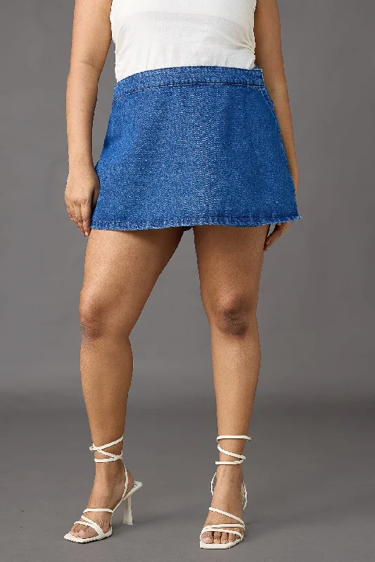 Curvy Couture Dark Blue Denim Skorts