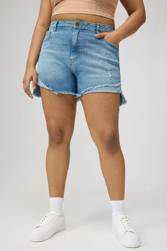 Powder Blue Upturn Denim Shorts