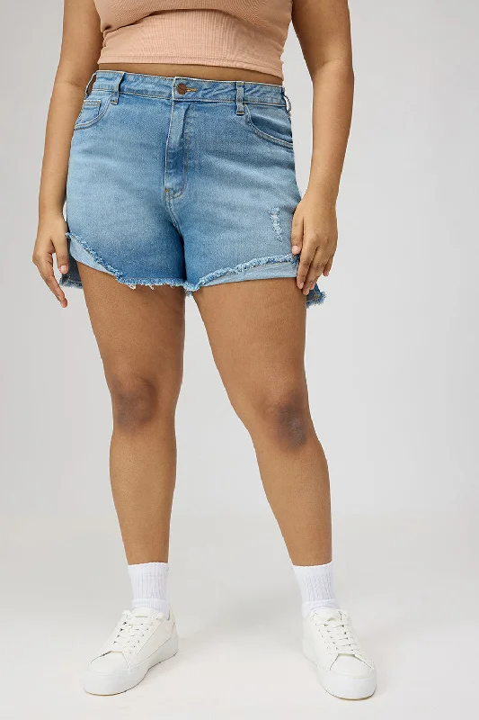 Powder Blue Upturn Denim Shorts